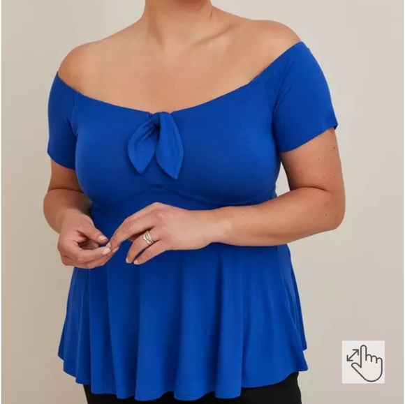 Torrid Babydoll Super Soft Tie-Front Off-Shoulder Top - Picture 1 of 4